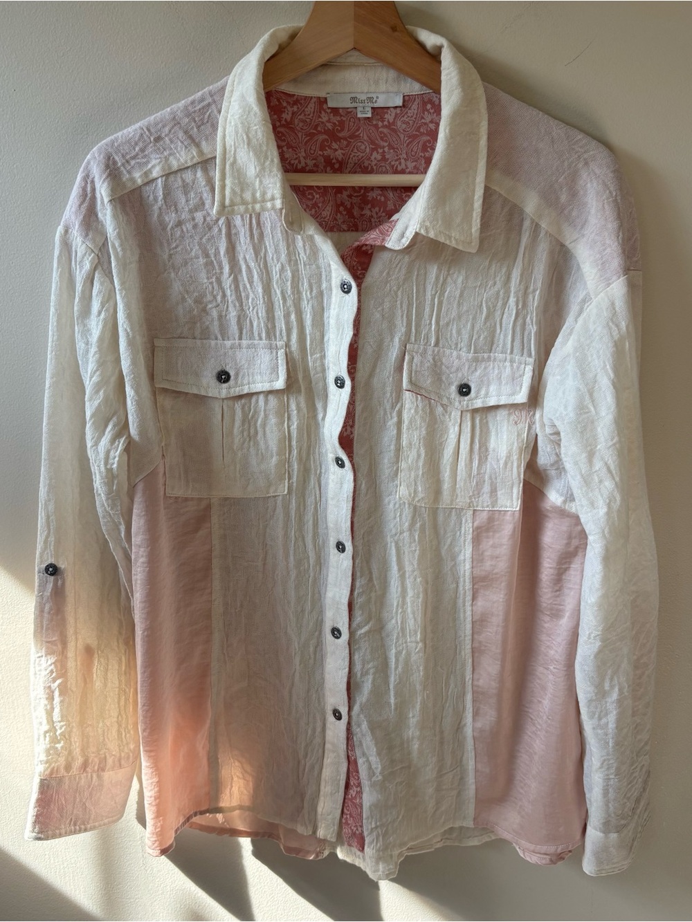 Miss Me Cream Button Up Top with Pink Accents